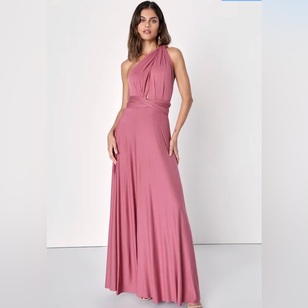 LULUS- Tricks of the Trade Rusty Rose Convertible Maxi Dress - size medium